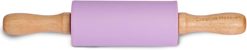 Creative Makers Small Rolling Pin for Kids, Non-Stick Silicone Surface with Wooden Handles for Play Dough and Baking Rolling Pin (Light Purple) - Image 1
